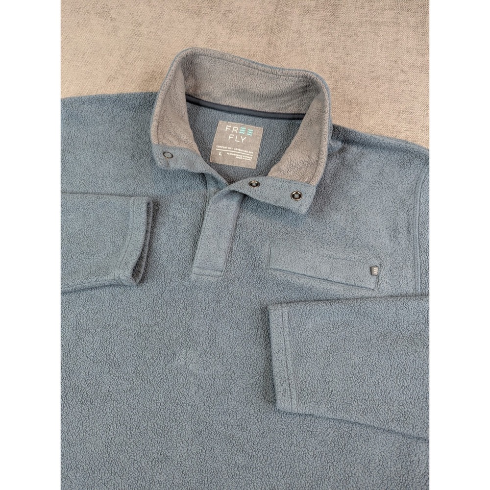 Free Fly Sweater Mens L Blue 1/4 Snap Fleece Bamboo Fishing Casual Sweatshirt